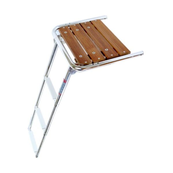 Teak Swim Platform with Telescopic Ladder, 316 Stainless Steel, 3 Steps For Boat