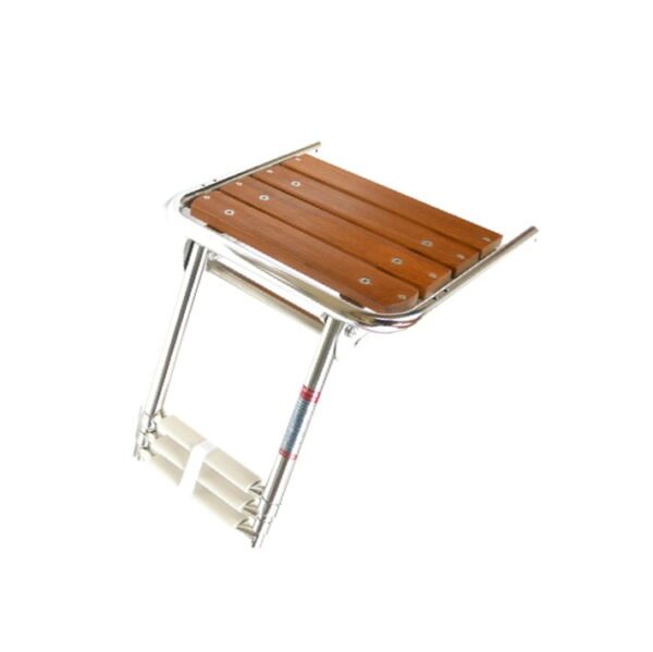 Teak Swim Platform with Telescopic Ladder, 316 Stainless Steel, 3 Steps For Boat