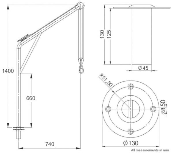 Stainless Steel Boat Davits (Pair) For Outboard Engines – 120kg Load