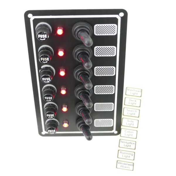 Switch Panel with Fuse and Toggle switch 6 Gang, 12V