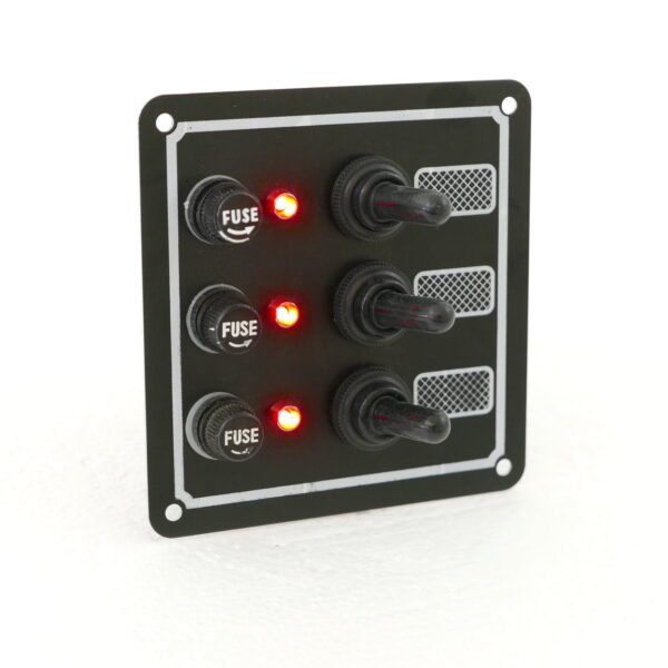 Switch Panel with Fuse and Toggle switch, 3 Gang, 12V