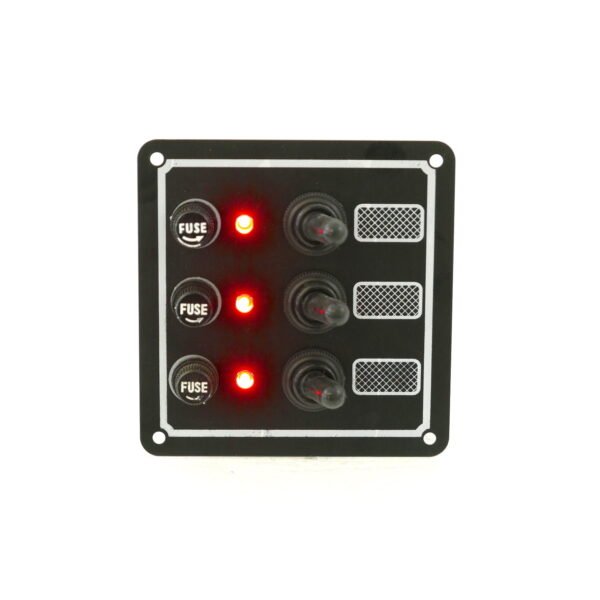 Switch Panel with Fuse and Toggle switch, 3 Gang, 12V