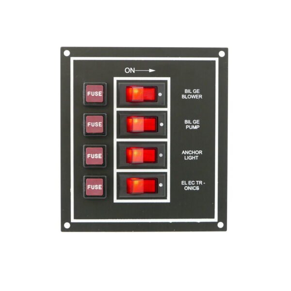 Switch Panel with Fuse and Rocker Switch 4 Gang, 12V