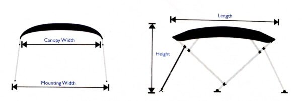 Boat Bimini Top Canopy, 4 Bow, Fits 210cm – 250cm Width